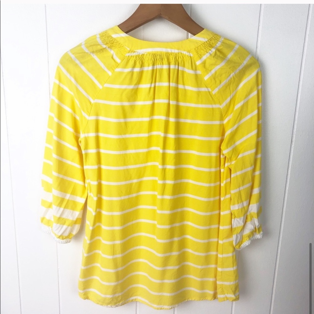 Crown & Ivy Yellow & white Striped popover Top Small 3-4 Sleeves Blouse - Picture 6 of 7
